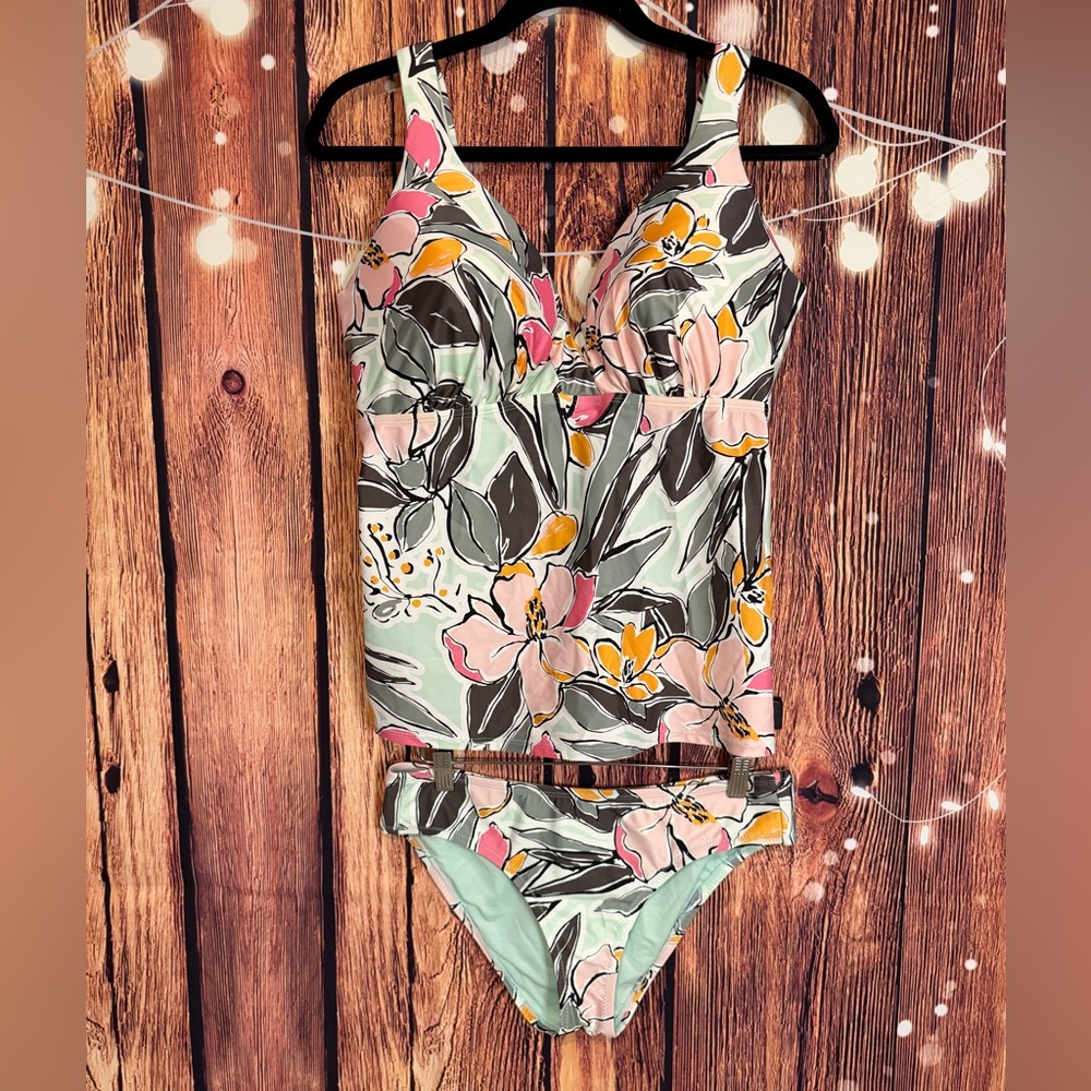 Lole Floral Bikini Tankini Set - Pink, Green, Black